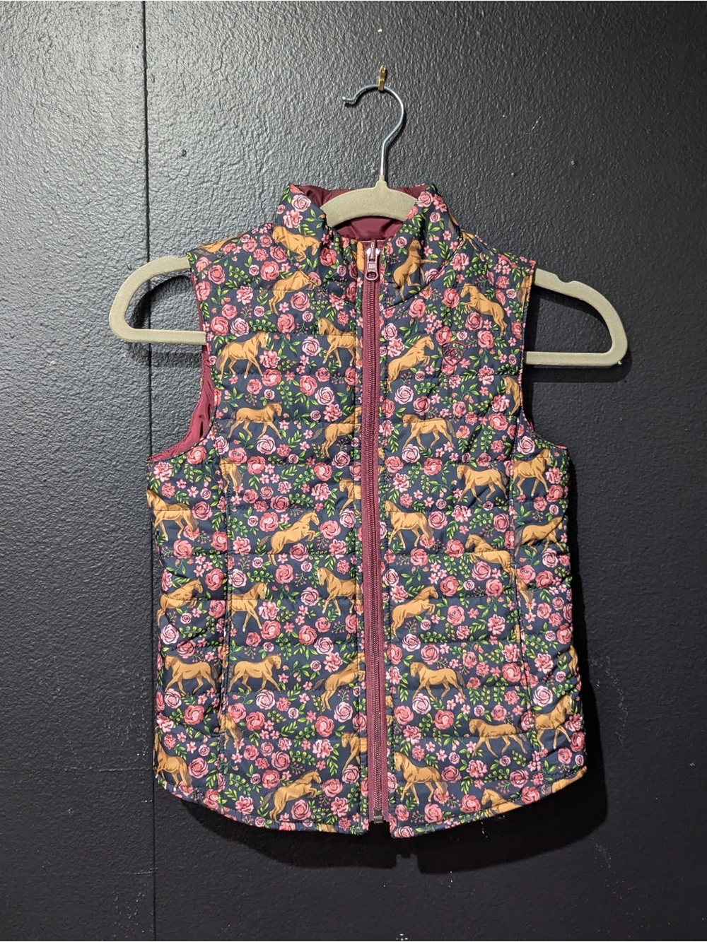 Floral & Fox Quilted Puffer Vest - Pink, Green, Mustard